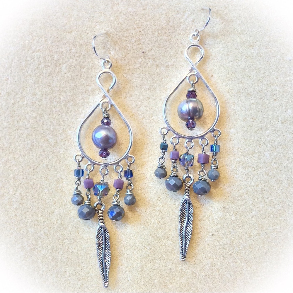 Feather chandelier earrings